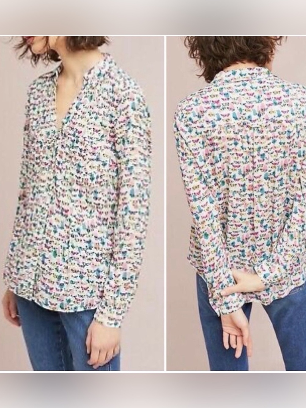 Maeve by Anthropologie long sleeved rayon butterfly print blouse size 12
